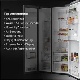Haier HSW79F18DIPT SBS Serie 7 Side-by-Side (601 l, 1775 mm hoch, Schwarz)