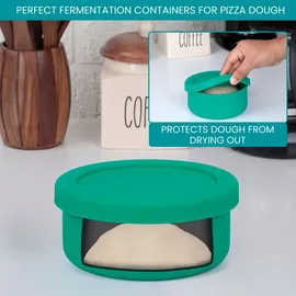 Belle Vous Pizzateigbehälter mit Deckel - Set von 4 - Silikon - Stapelbare Teigbehälter - Pizzaballenbox - Zum Brotbacken und Pizzabacken - Pizza... - Grün