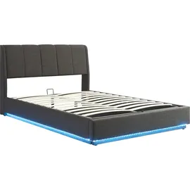 [en.casa] En.Casa, Bett, LED Polsterbett Tröstiar mit Bettkasten Leinen 160 x 200 cm Schwarz - Schwarz