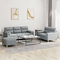 VidaXL 3-tlg. Sofagarnitur mit Kissen Hellgrau Stoff