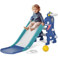 XJD Kinder Rutsche Outdoor & Indoor mit Basketballkorb Babyrutsche ab 1 Jahr Kleinkinder Rutsche Wasserrutsche Gartenrutsche für Kinder Blau