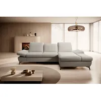 Goldstoff Ecksofa mit Schlaffunktion und Bettkasten - L-Form Sofa Beige/Grau, 1 Teile, Modernes Schlafsofa mit Sofakissen - Premium Couch Cord & L-Form grau