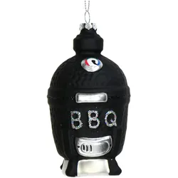 Christbaumschmuck 12cm Glas Kamado Grill Figur Handbemalt & mit Glitzer Weihnachtsbaum Anhänger Weihnachten Weihnachtsbaumschmuck Barbecue Schwarz