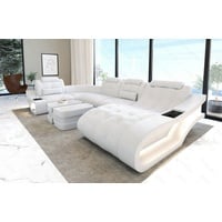 Sofa Dreams Wohnlandschaft Ledersofa Leder Couch Elegante U-Form Ledercouch, wahlweise mit Bettfunktion weiß