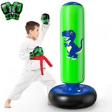 QPAU Boxsack Kinder, Aufblasbarer Standboxsack für 3-8 Kinder, Geschenke FüR Jungen Und MäDchen, Boxsack Stehend Kinder Set für Die Praxis Karate, Taekwondo, MMA (Blau, 48 Zoll)