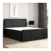 Möbel Punkt Boxspringbett MALIBU mit Bettkasten 180 x 200 cm Webstoff Schwarz Bett Bettkasten und Fussteil