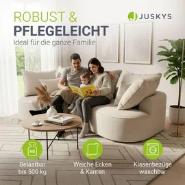 Juskys Sofa Tirano - Ecksofa L-Form, inkl. Kissen, 4-Sitzer Eckcouch, Bouclé Creme &