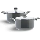 Buri 2 Stück Kochtopf 'Rom' PFAS-frei 20cm Alu Kochtöpfe Set Töpfe Topf Deckel Topfset 2x