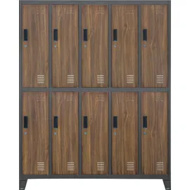 Jan Nowak Metallschrank 10 Fächer Stahl 172 x 136 x 45 cm Dunkelgrau/Braun