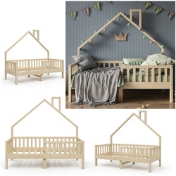 VitaliSpa Hausbett Kinderbett Spielbett Noemi 80x160cm natur Rausfallschutz