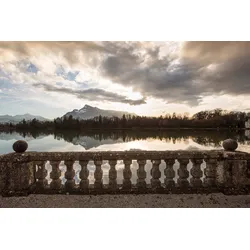 Fototapete PAPERMOON "Balkon mit Landschaft", bunt, B:4,00m L:2,60m, Vlies, Tapeten