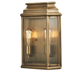 Licht-Erlebnisse Außen-Wandleuchte SINCLAIR, ohne Leuchtmittel, Außenwandlampe Hof Haus IP44 E27 Glas Echt-Messing Vintage goldfarben