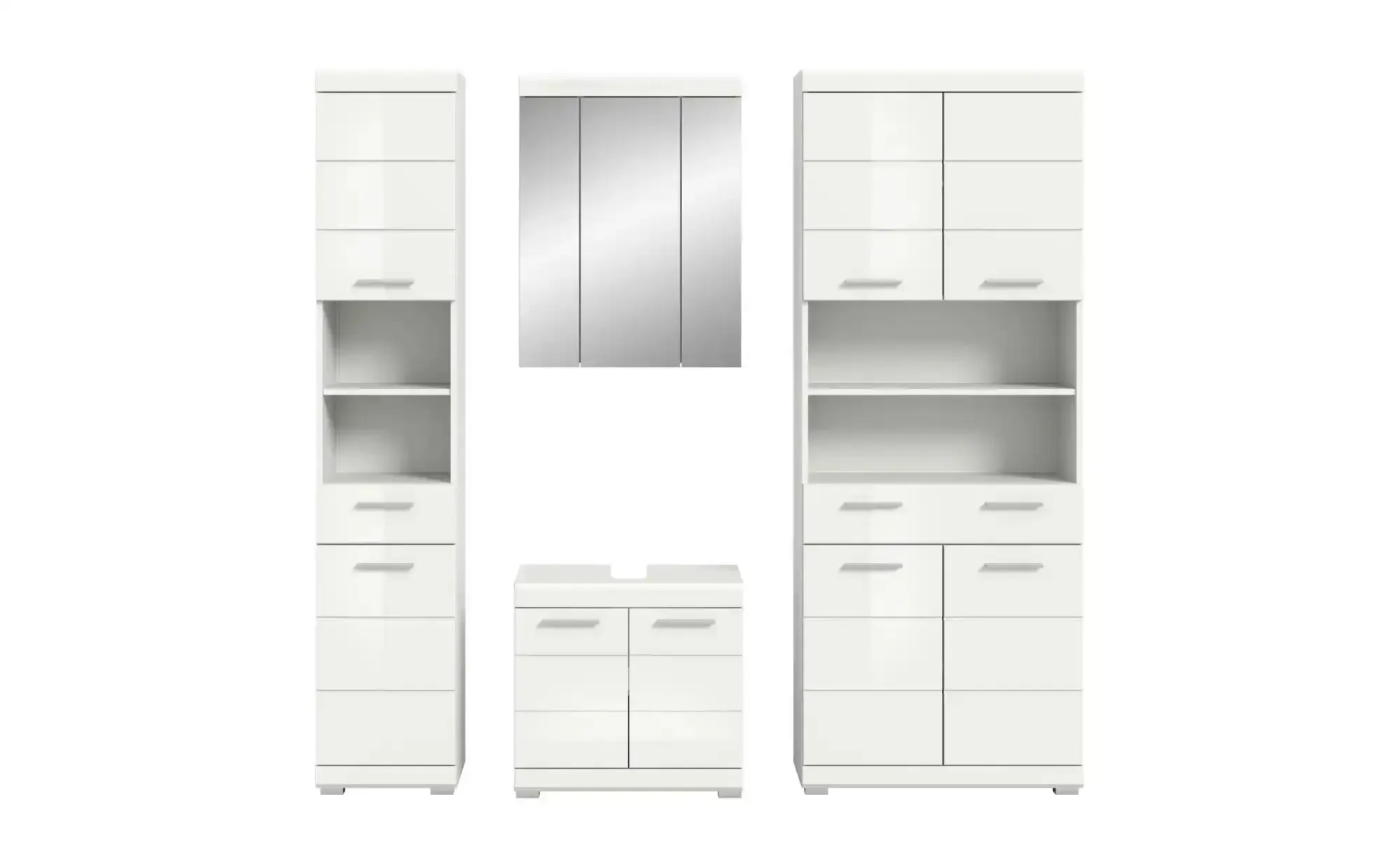 Badmöbel-Set SCHLOONSEE  4 teilig  bestehend aus: Hochschrank schmal  WBU  Spiegelschrank  Hochschrank breit  Schloonsee , weiß , Maße (cm): B: 186 H: 191