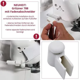Gritzner - Kayser GRITZNER 788 Overlock Neue Version 2025 mit Fadenabschneider + LED Beleuchtung + E-Book mit QR-Code PLUS Handbuch "Meine Overlock" - Weiß