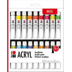 18 Marabu Basic Acrylfarben farbsortiert 18 x 12,0 ml