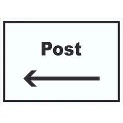 Post Schild mit Text und Richtungspfeil links Annahme Brief Paket waagerecht A2 (420x594mm)