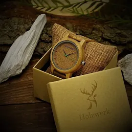 Holzwerk Germany Holzwerk EUTIN Damen und Herren Holz Uhr mit Kork & Leder Armband in beige, grün