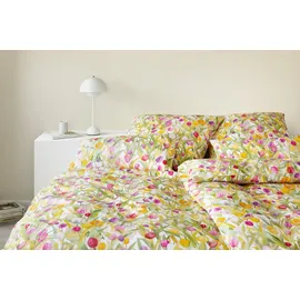 ELEGANTE Mako-Batist Bettwäsche Tulpen Weiß 135 x 200 cm + 80 x 80 cm