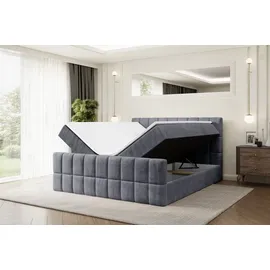 altdecor Boxspringbett mit Matratze und Topper, Fußteil, Polsterbett mit Bettkasten, Bett mit Stauraum H4-Matratze, Springboxbett - 180x200 - Dunkelgrau Samt