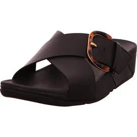 FitFlop Lulu Resin-Buckle Leather Cross Slides All Black Größe EU