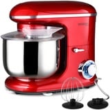 MONZANA® Küchenmaschine 6L Zubehör 1200 W Leistungsstark Metall 7 Geschwindigkeiten Spritzschutz Rührschüssel Küche Rührmaschine Knetmaschine Retro Rot