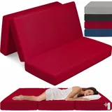 Klappmatratze 3-teilig, Gästematratze mit extra dickem Schaumstoff, ELONEO, 15 cm hoch, waschbarer Bezug, geeignet für Hausstauballergiker, schadstoffgeprüft rot