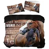 ZZTBQ Pferde Bettwäsche 155x220 3teilig Pferde-Motiv Freedom Kinderbettwäsche 1 Bettbezug 155x220 cm + 2 Kissenbezüge 80X80 cm, Tierdekor Bettwäsche-Sets Polyester Mikrofaser mit Reißverschluss