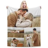 Personalisierte Foto Decke, Personalisiert Fotodecke mit Eigenem Bild Text Name, mit 1-10 Foto Collagen Flanell Decke, für Mama, Papa, Freundin, Freund, Kind, Personalisierte Geschenke (4 Fotos)