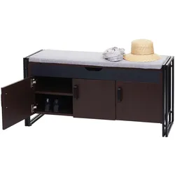 Schuhkommode mit Sitzmöglichkeit MCW-A27, Kommode Bank mit Kissen, 53x110x30cm 3D-Struktur Metall ~ dunkelbraun