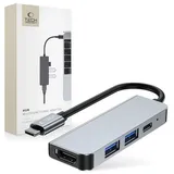 TECH-PROTECT 4in1 Multifunktonsadapter V2 in Grau HUB USB-C auf 2xUSB + HDMI + USB-C Adapter