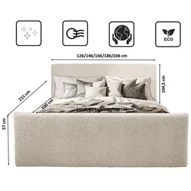 kaiser möbel Boxspringbett mit bettkasten und topper LAMM stoff Sven Hellbeige 200x200 cm H2-Pocket - Beige