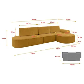 altdecor Eckcouch Cord 5-Sitzer Senfgelb