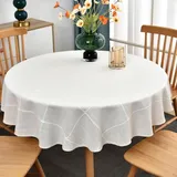 Plenmor Leinenoptik Tischdecke Rund 150 cm, Abwaschbar Tischdecke Weiß für Küche,Garten, Party, Outdoor Runde Tischdecken