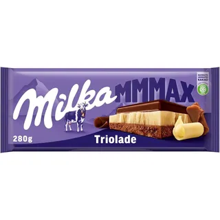 Milka Triolade 1 x 280g I Großtafel aus drei Schichten Schokolade I Alpenmilch-Schokolade, weiße und dunkle Schokolade I Milka Schokolade aus 100% Alpenmilch I Tafelschokolade (Packung mit 5)