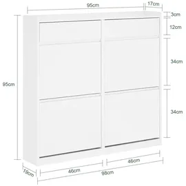 SoBuy Schuhschrank schmal Schuhregal mit 4 Ablageflächen Schuhkommode Weiß bht ca. 98x95x19cm