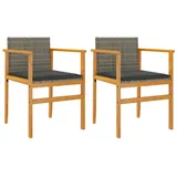 vidaXL Gartenstühle mit Kissen 2 Stk. Grau Poly Rattan Massivholz