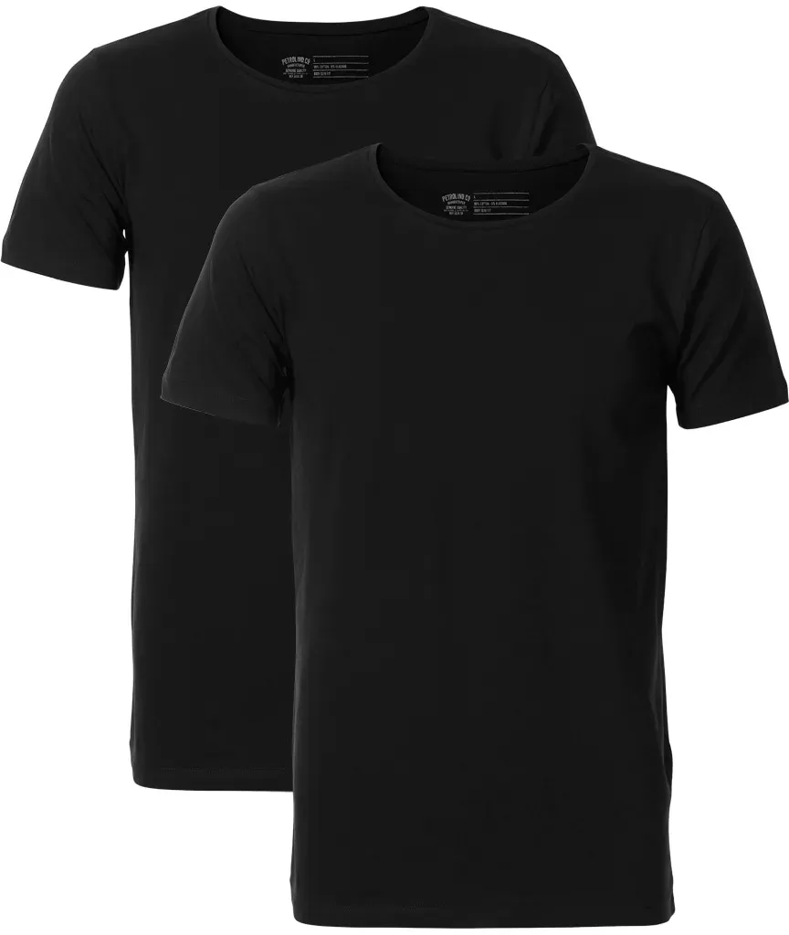 T-Shirt PETROL INDUSTRIES, Herren, Gr. S, schwarz, Jersey, Obermaterial: 95% Baumwolle, 5% Elasthan, unifarben, Basic, schmal normal, Rundhals, gerader Abschluss, Shirts T-Shirt, Rundhals
