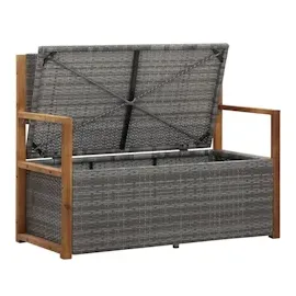 vidaXL Bank mit Stauraum 115 cm Poly Rattan Massivholz Akazie Grau