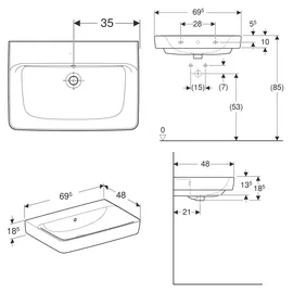 Geberit Renova Plan Waschtisch 70 x 48 cm 501646001