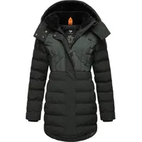 Ragwear Damen Wintermantel Warmer wasserdichter Steppmantel lang mit Kapuze Ashanta Block Dark Green23 Gr. XXL - XXL