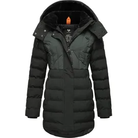 Ragwear Damen Wintermantel Warmer wasserdichter Steppmantel lang mit Kapuze Ashanta Block Dark Green23 Gr. XXL - XXL