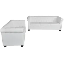 vidaXL Chesterfield Sofa 2-Sitzer und 3-Sitzer Kunstleder Weiß
