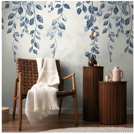 Profhome 791445-GU Fototapete Floral Matt Creme Seiden-grau Blau 1,59 m x 2,8 m