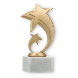 Pokal Kunststofffigur Stern Pluto goldmetallic auf weißem Marmorsockel 18,2cm