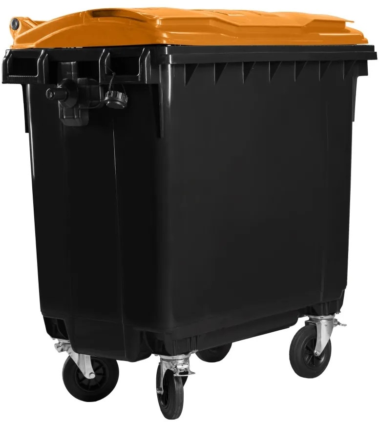Hardwex Müllcontainer 660 l Schwarz mit orangenem Flachdeckel