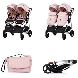 Chipolino Geschwisterkinderwagen Duo Smart klappbar umbaubar verstellbar Fußsack pink