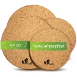 Voak® Topfuntersetzer Korkuntersetzer Set | 4 runde Kork Untersetzer | 100% Natur Kork Made in Portugal | 20 cm und 15 cm | rutschfeste Unterlage Tischset Abwaschbar Hitzebeständig