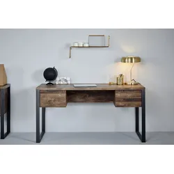 Schreibtisch JAHNKE "LOOP", braun (vintage eiche, gunmetal, vintage eiche), B:152,4cm H:76,2cm T:60cm, Tische