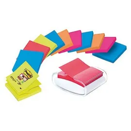 Post-it Post-it® Super Sticky Z-Notes Bora Bora + Bangkok-Collection Haftnotizen-Set extrastark farbsortiert, 12 Blöcke + GRATIS Spender
