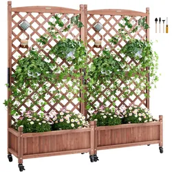 VEVOR 2x Pflanzkasten mit Rankgitter 75 x 33 x 156 cm Blumenkasten mit Spalier Hochbeet Tanne Pflanzbeet 50 kg Tragfähigkeit des Einzelrahmens Gartenbeet Blumenbeet für Hofdekoration Balkonbegrünung